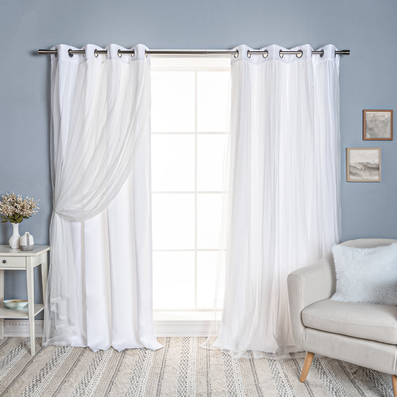 Paire de rideaux obscurcissant avec œillets Fortuna Brockham, Blanc, L 52 po x L 84 po