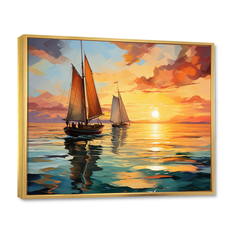 Minimalisme, voilier, rythme, sur toile, 30" H x 40" W, Cadre flottant doré