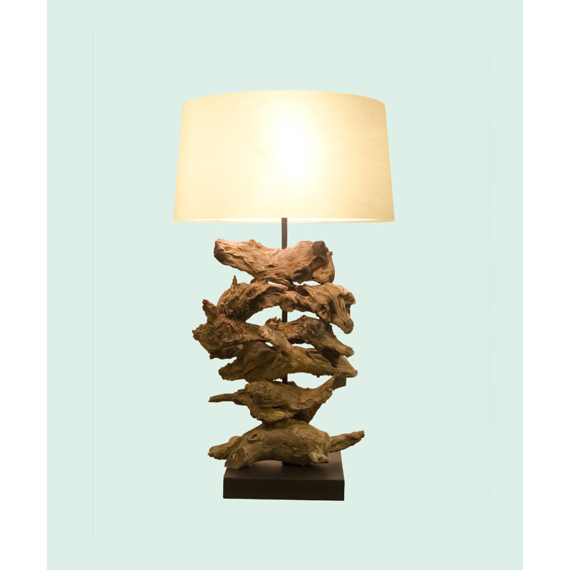 Lampe de table transitionnelle noire à 1 lumière avec abat-jour en lin blanc 