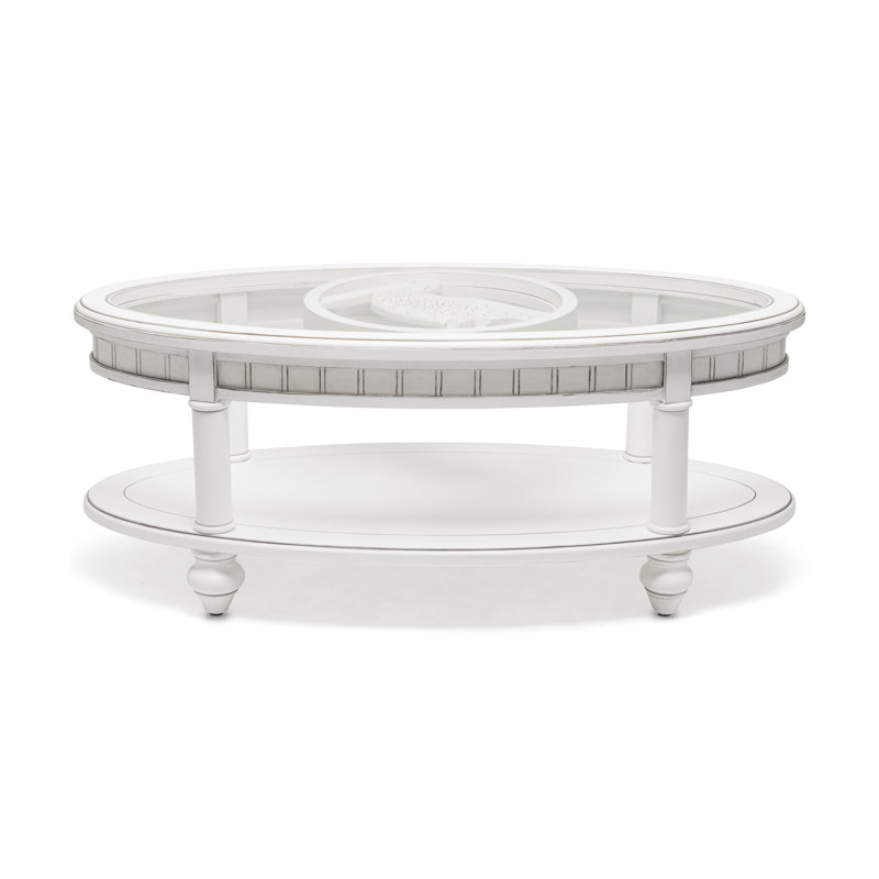 Monaco - Oval Coffee Table - Palms Insert - Blanc Finish