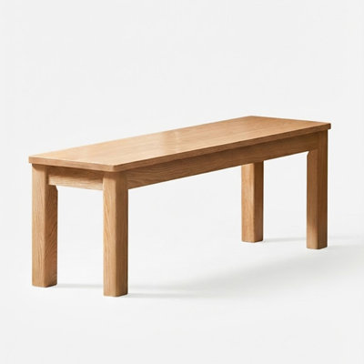 Solid Oak Wood Dining Bench, Natural Finish, Thick Sturdy Build, Non-Slip Foot Pads for Entryway