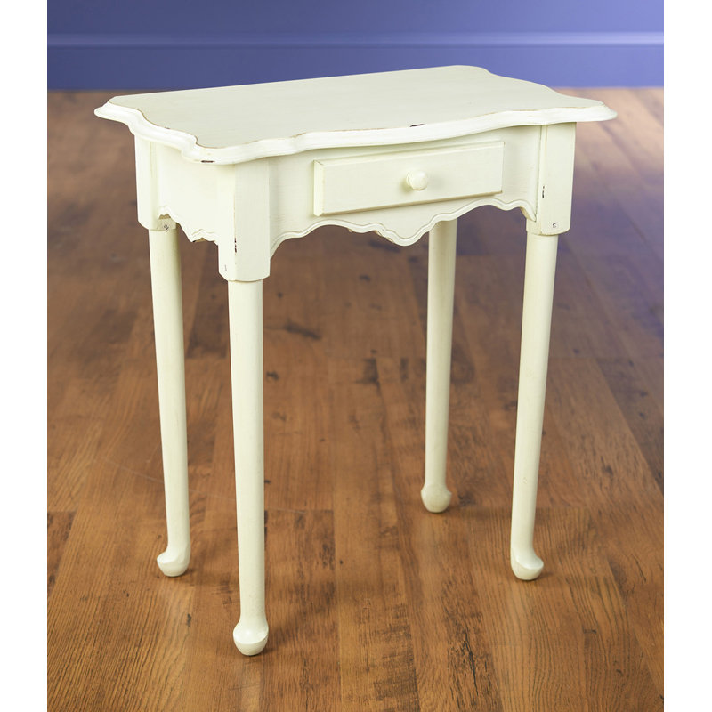 Solid Wood Top End Table with Storage, Antique White