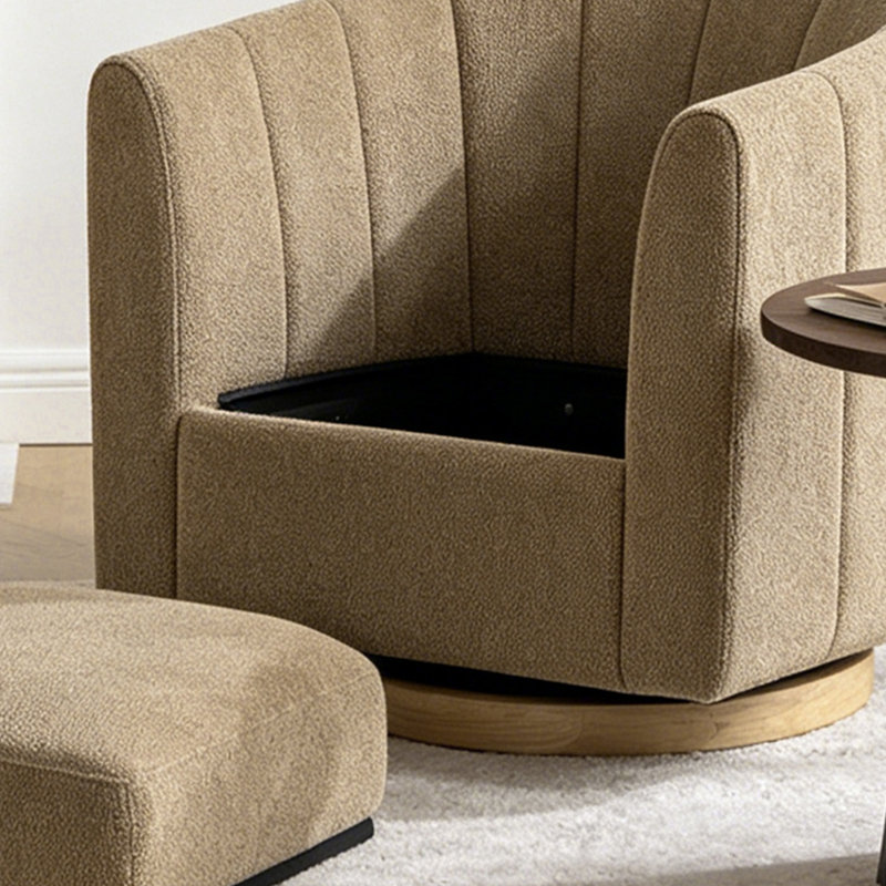 Fauteuil demi-tonneau pivotant en chenille de 31,1 po de largeur avec chenille 31,1 po avec base en bois massif (ensemble de 2)