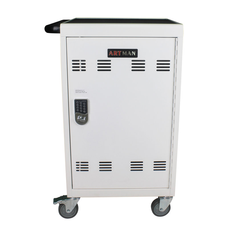 Mobile Charging Cart And Cabinet For Tablets Laptops 30-Device With Combination Lock(White), Black/White