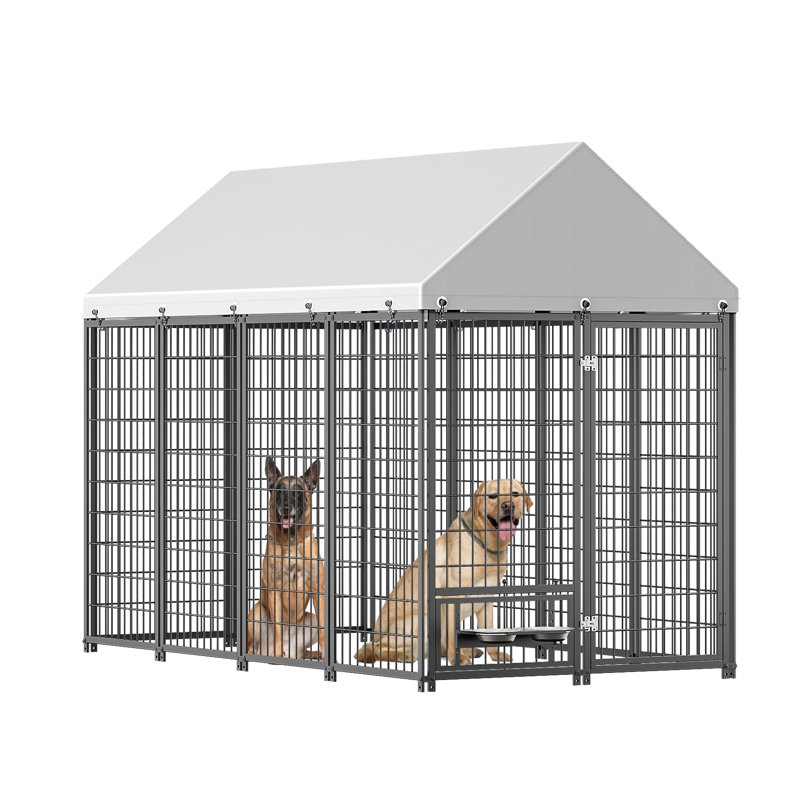 Grand chenil d'extérieur pour chien avec toit - enclos en métal robuste pour animaux de compagnie, enclos d'exercice résistant aux intempéries pour chiens et animaux