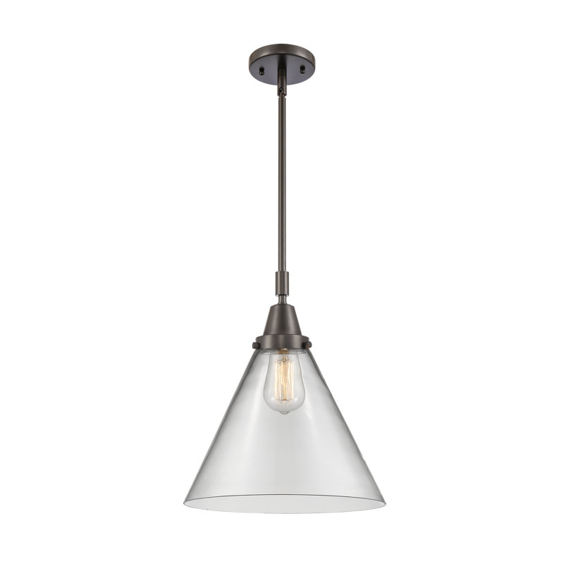Luminaire suspendu conique 1 lumière Ashwath, H 50,12 po x l 12 po x P 12 po, Transparent, Bronze huilé