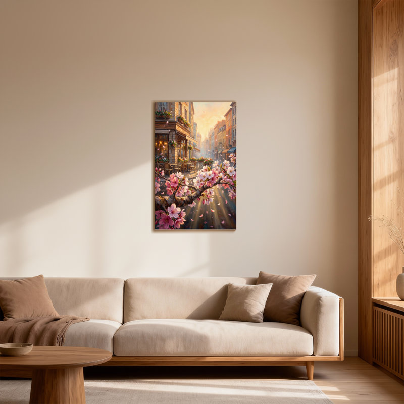 Plantes et fleurs Cherry Blossoms City Street Sunset Fleurs printanières chaleureuse, H 48 po x l 32 po
