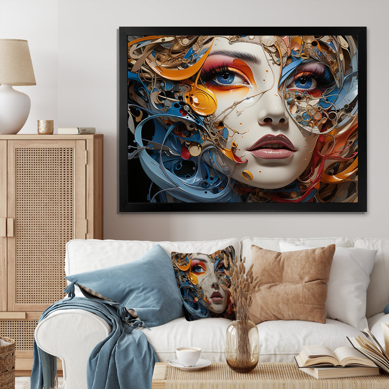 «Surréalisme fragmented portrait II» sur toile, Cadre photo noir, H 34 po x l 44 po x P 1,5 po
