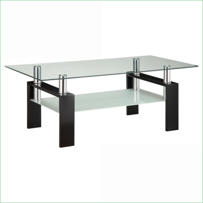 Table basse noire à plateau rectangulaire en verre pour le salon, facile à nettoyer et polyvalente