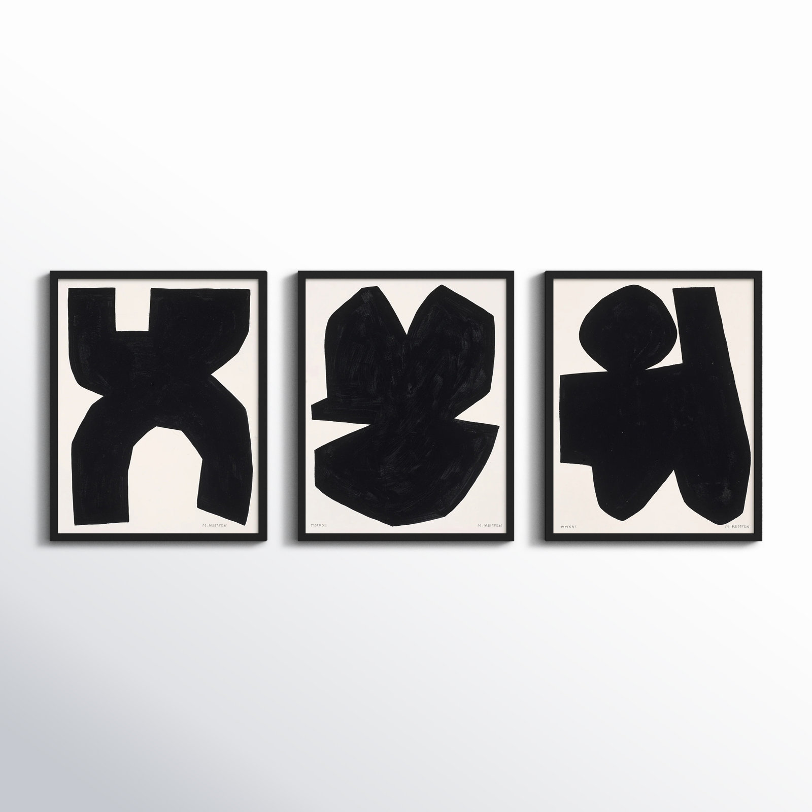 Shauna "Module on White" 3-Piece Painting Set, 25" H x 20" W x 1.25" D, Black