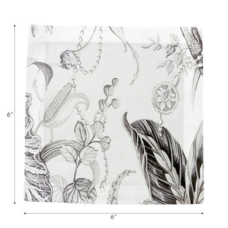 Amazonia Hemstitch Cocktail 6" Linen/Cotton Napkin, Dovecote Black White