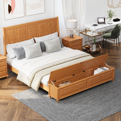 Wooden Platform Bed Frame with Storage Bench,No Box Spring Needed