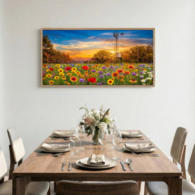 Floral Sunset, reproduction d'art sur toile encadrée, ensemble de 1 48 po x 24 po
