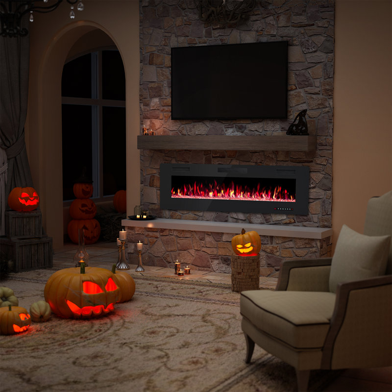 Wall Mounted or Recessed Electric Fireplace with Remote Control and Timer, Thickness 3.8 inch , Top Air Outlet