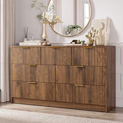 Commode cannelée pour chambre à coucher avec 7 tiroirs, commode moderne de 55 po de largeur avec poignée en métal