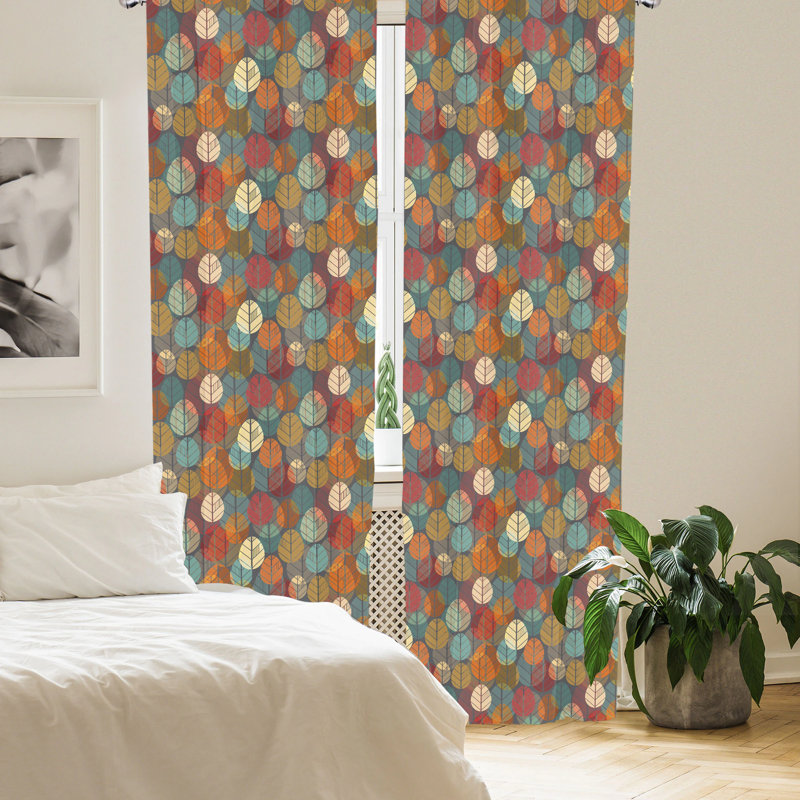 Autumn Leaf Pattern 95" Multicolor Polyester Curtain Panels (Set of 2)