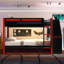 Lit superposé double avec lumières DEL, bureau, bibliothèque et lit gigogne, lit mezzanine avec rangement, rouge et noir