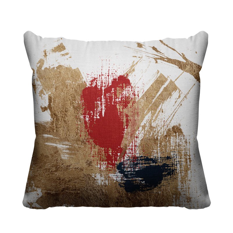Coussin décoratif intérieur / extérieur Wanda, L 19 po x H 19 po, Rouge / or / blanc