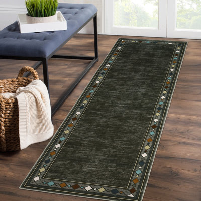 Tapis intérieur moderne en caoutchouc à poils courts antidérapant à motif de bord lavable à la machine pour le salon, la chambre à coucher, la cuisine et la salle à manger