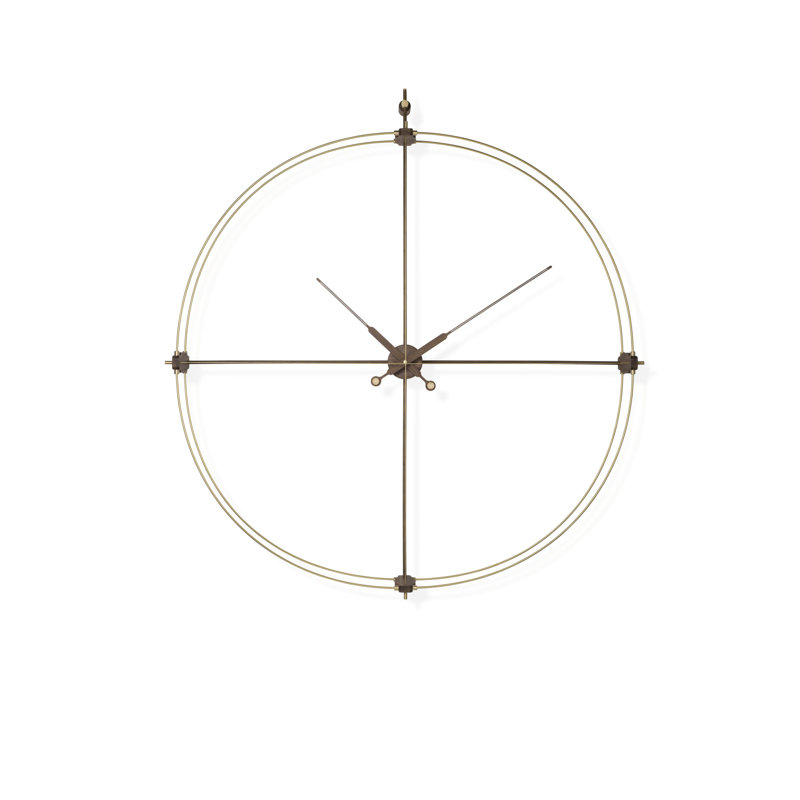 Oversized Brass and Walnut Round Skeleton Wall Clock