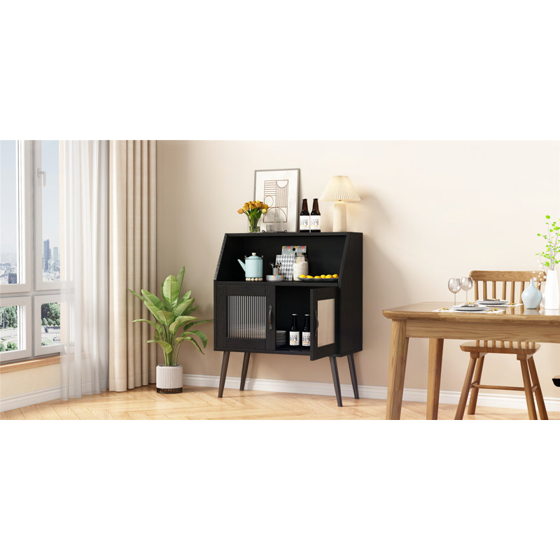 Buffet polyvalent peu encombrant pour manger avec porte vitrée élégante, Noir