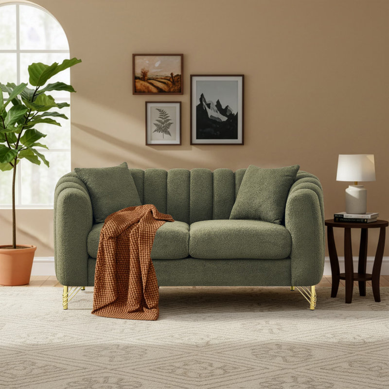 Hoggard 62.85" Bouclé Fabric Loveseat | Teddy Upholstery, Green