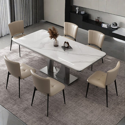 Rectangular Simple Faux Marble Dining Table Set