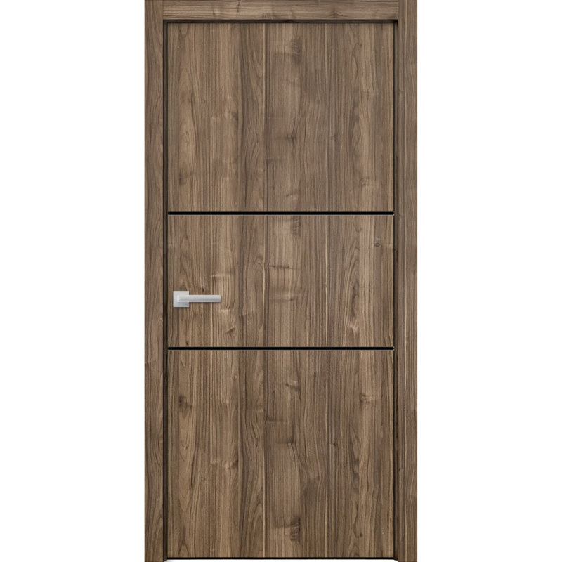Modern Wood Interior Door With Hardware | Planum 0014 Walnut | Single Panel Frame Trims | Bathroom Bedroom Sturdy Doors