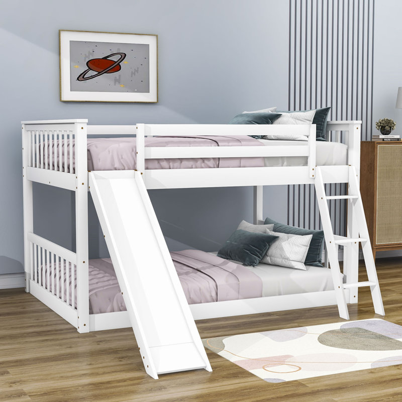 Lit superposé double au-dessus de double avec glissières et garde-corps Rines Kids, Blanc