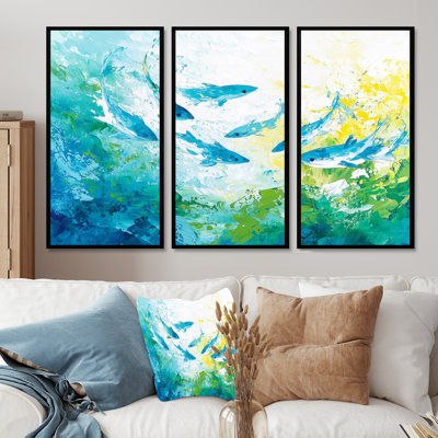 Abstrait requins nageant - ensemble de reproduction d'art mural requin