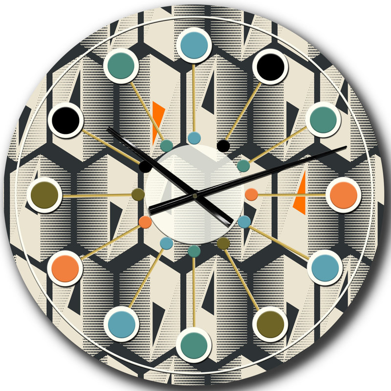 Abstrait rétro géométrique triangulaire - horloge murale moderne Mid-Century, Grand