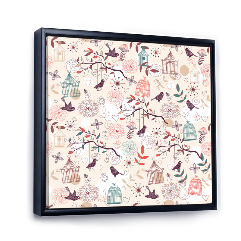 Motif d'oiseaux - peinture, H 16 po x l 16 po x P 1 po, Toile avec cadre flottant noir
