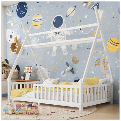 Lit simple avec lumière DEL, plancher bas et toit amovible pour la sécurité et le plaisir des enfants