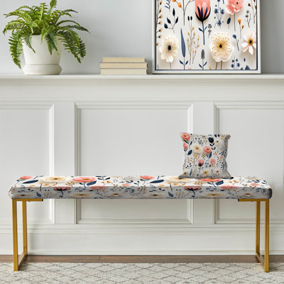 Floral Upholstered Gold Bench