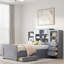 Lit plateforme en bois avec tiroirs et compartiments de rangement-70674188