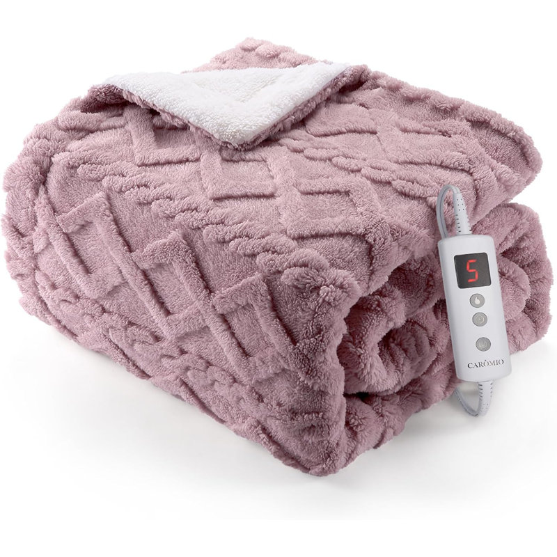 Couverture électrique à double commande - Couverture chauffante en sherpa touffeté épais, Simple, Rose