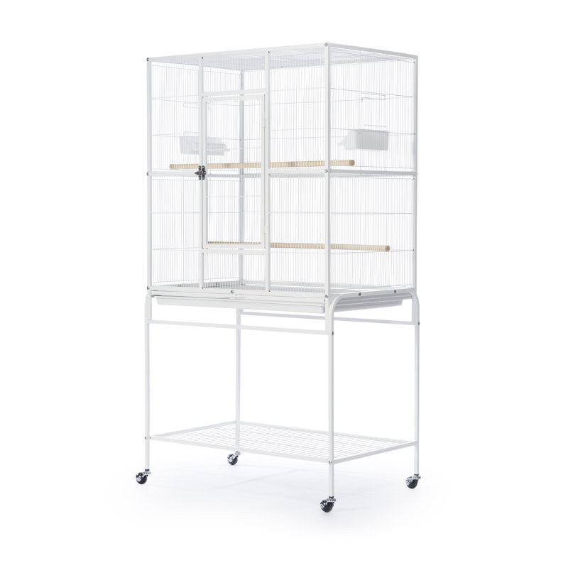 59.25'' Steel Flat Top Floor Bird Cage with Wheels, White