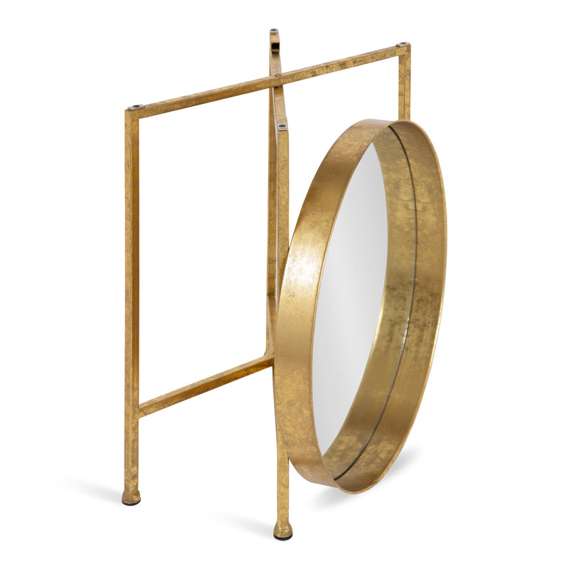 Table de bout avec plateau en fer Dina, H 22 po x l 18,25 po, Miroir, Doré