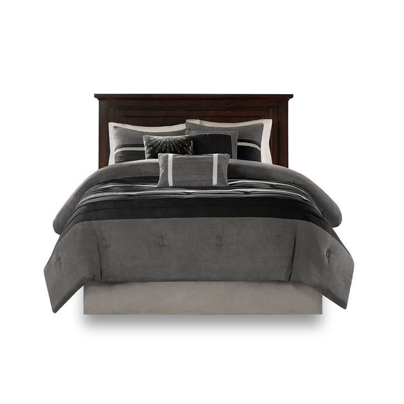 Ensemble d'édredon 7 pièces Palmer, Édredon de très grande taille et 6 pièces suppl, Gris
