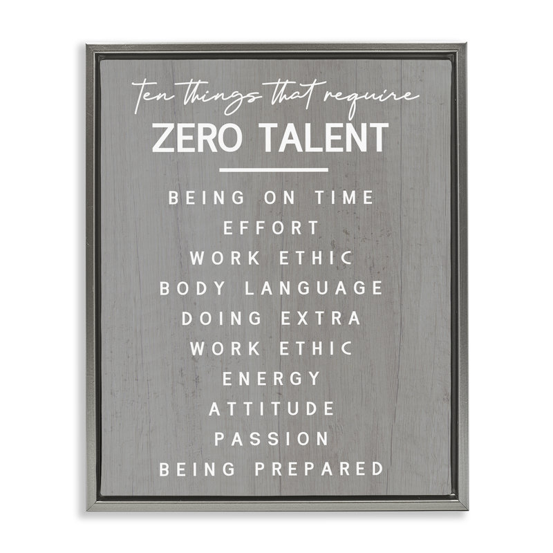  "Motivation Zero Talent" par Daphne Polselli, Cadre flottant gris lustré, H 21 po x l 17 po