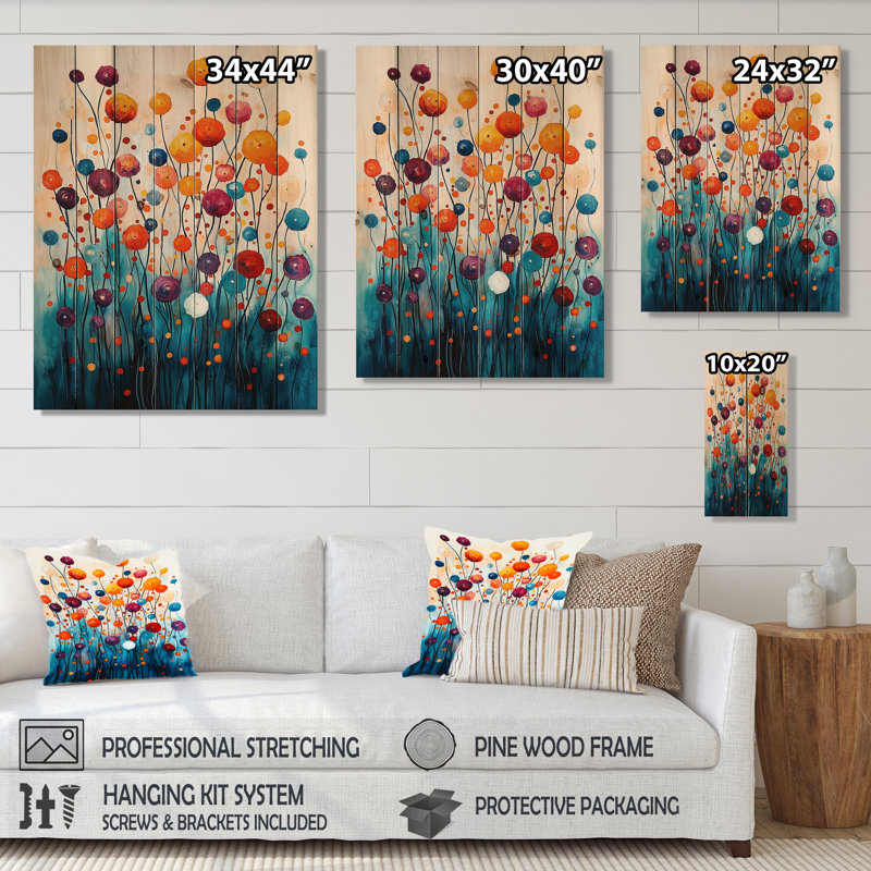 Fantasy Field Of Ranunculus Flowers VII - Ranunculus Wood Wall Decor - On Natural Pine Wood, 32" H x 24" W x 0.78" D