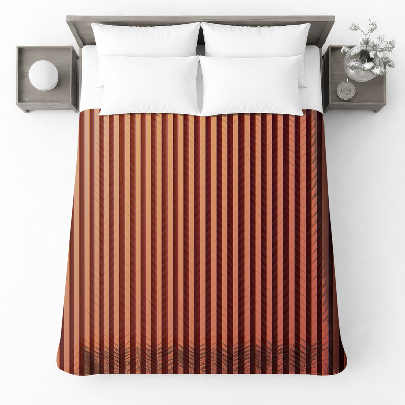 Vertical Orange Stripes Bedding Striped Bedspread Pattern, Queen