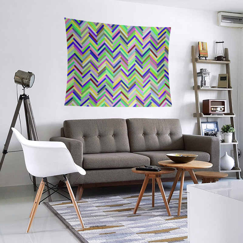 Tapisserie murale chevrons, H 27,5 po x l 37,5 po, Vert / Bleu