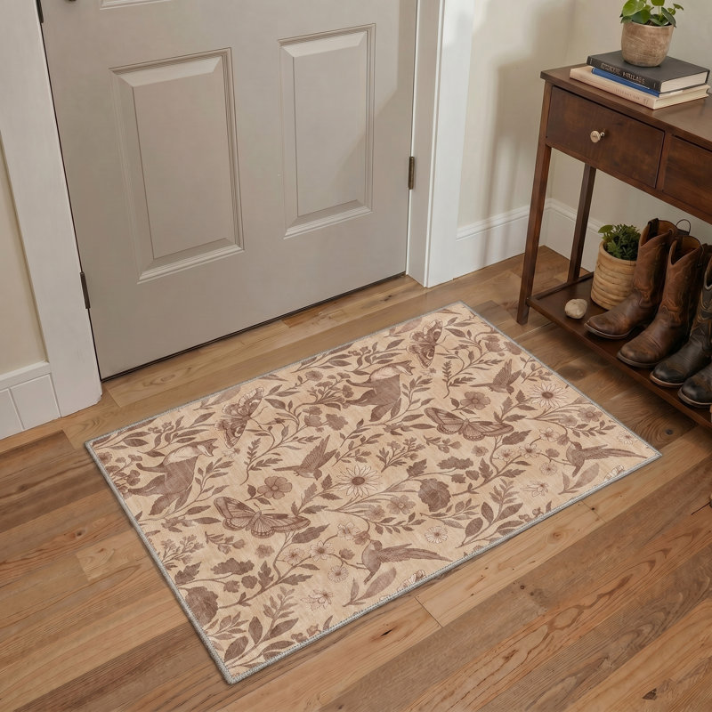 Vintage Woodland Animals Area Rug Cottagecore Fox Bird and Butterfly Floral Botanical Living Room Carpet, Round 5'