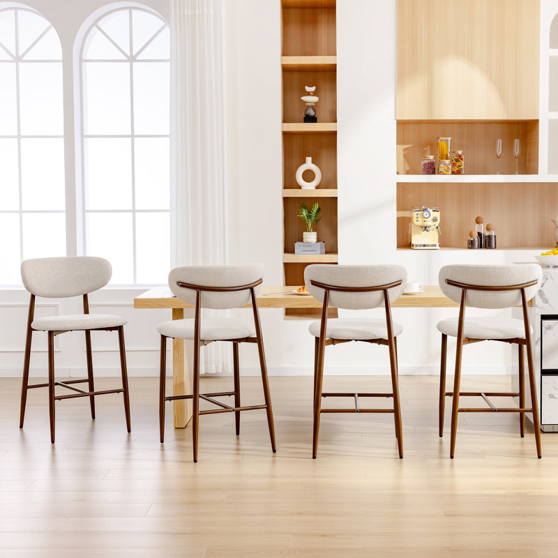 Tabouret de comptoir moderne rembourré avec dossier et structure en métal massif (ensemble de 2), Lin lin, 2