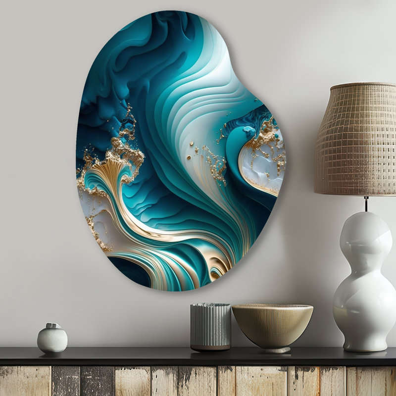 «Gisele - Marble Unique Shape», reproduction d'art asymétrique turquoise, H 30 po x l 22 po