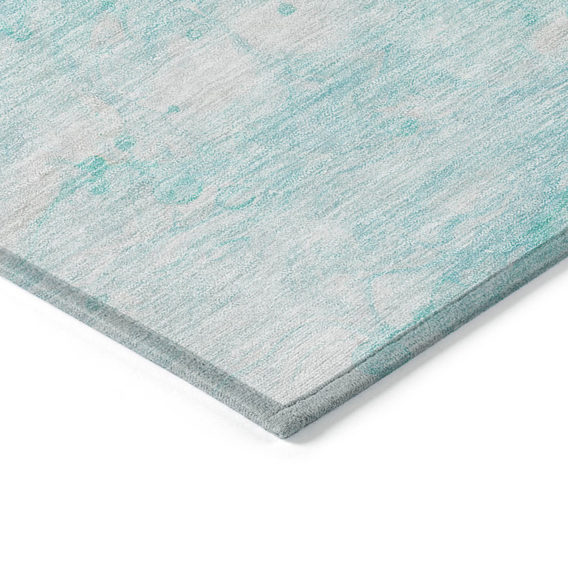 Tapis intérieur lavable abstrait 10 pi x 14 pi ivoire et bleu sarcelle
