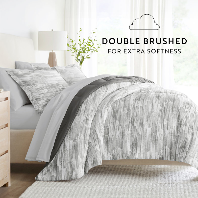 King Gray Microfiber Down Alternative Bedding Set with Textured Stripe