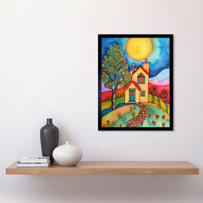English Country Home Folk Art Art Print Framed Poster Wall Decor 12x16 inch