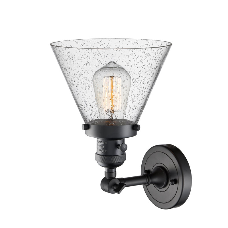 Applique murale 1 lumière Cone, Ampoule à DEL rétro de 3,5 W, Grainé, Noir mat